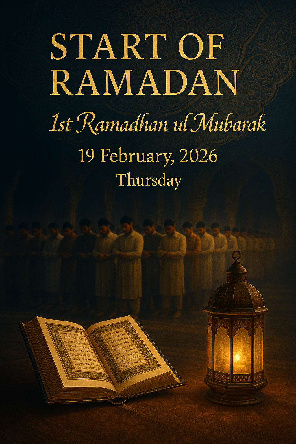 Start of Ramadha 	1st of Ramadhan ul Mubarak	19 February,2026 Thursday