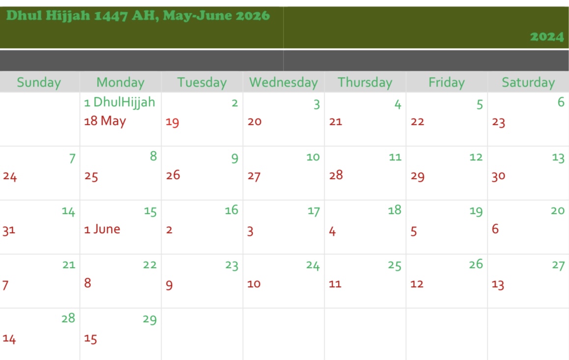 DHUL HIJJA 1447 AH, MAY-JUNE 2026