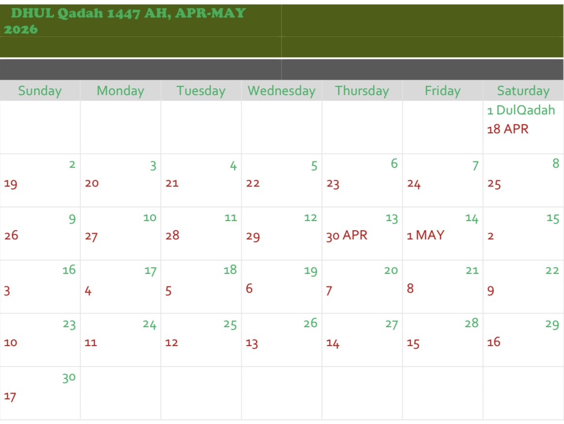 DHUL QA’DAH 1447 AH APRIL-MAY 2026