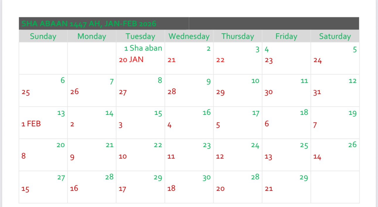 SHA,BAN 1447 AH , JANUARY-FEBRUARY 2026